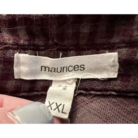 Maurices Women’s Maroon Check Button-Down Autumn LS Blouse Shirt‎ Size 2XL EUC - Picture 2 of 6